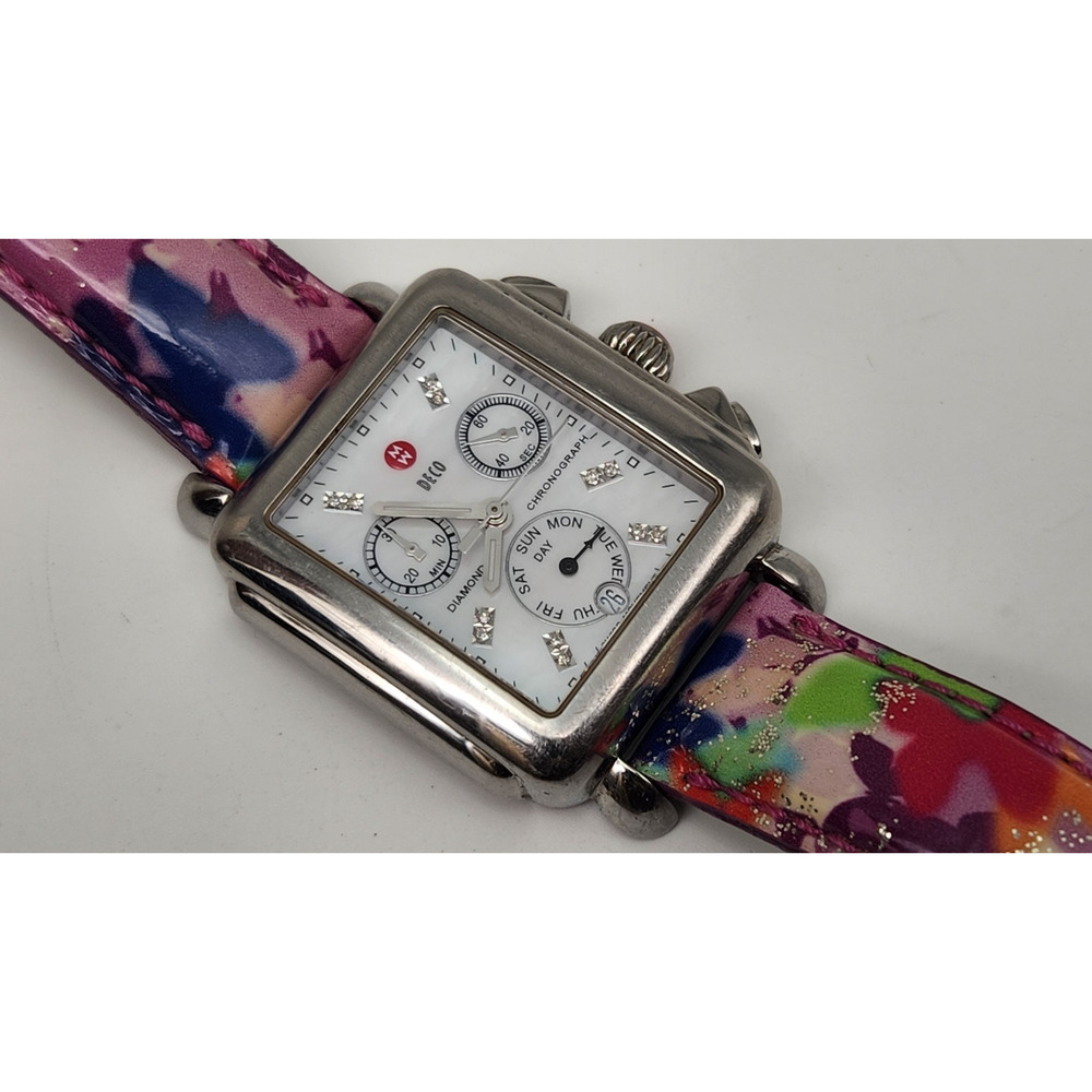 Michele Deco Diamond Watch MW06P00A0046 MOP Dial Swiss Chronograph - New Battery